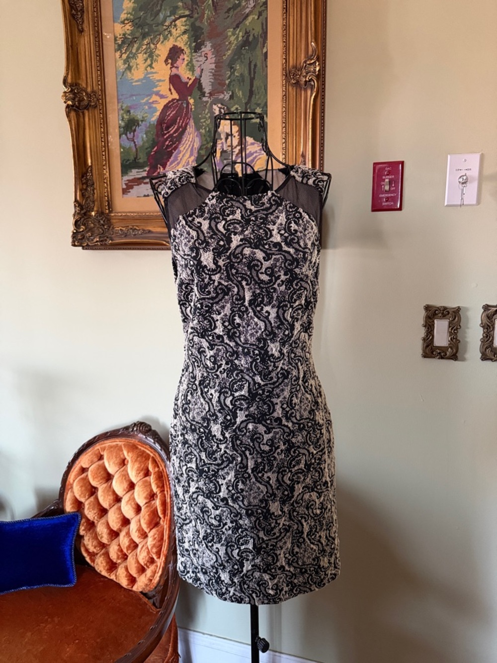 Alice + Olivia Black and Silver Mesh Evening Top